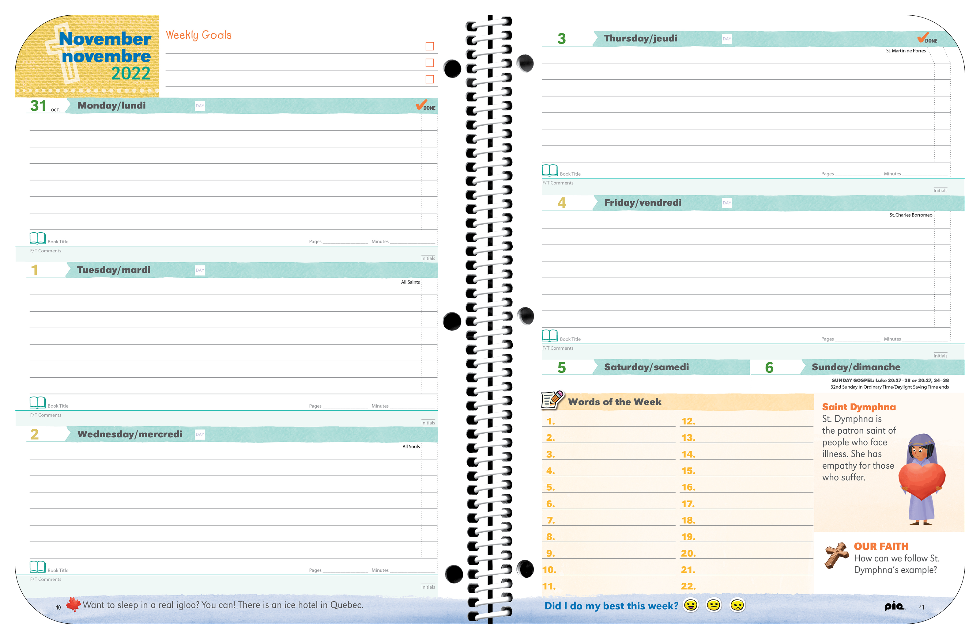 Elementary Catholic Faith Planner Spread