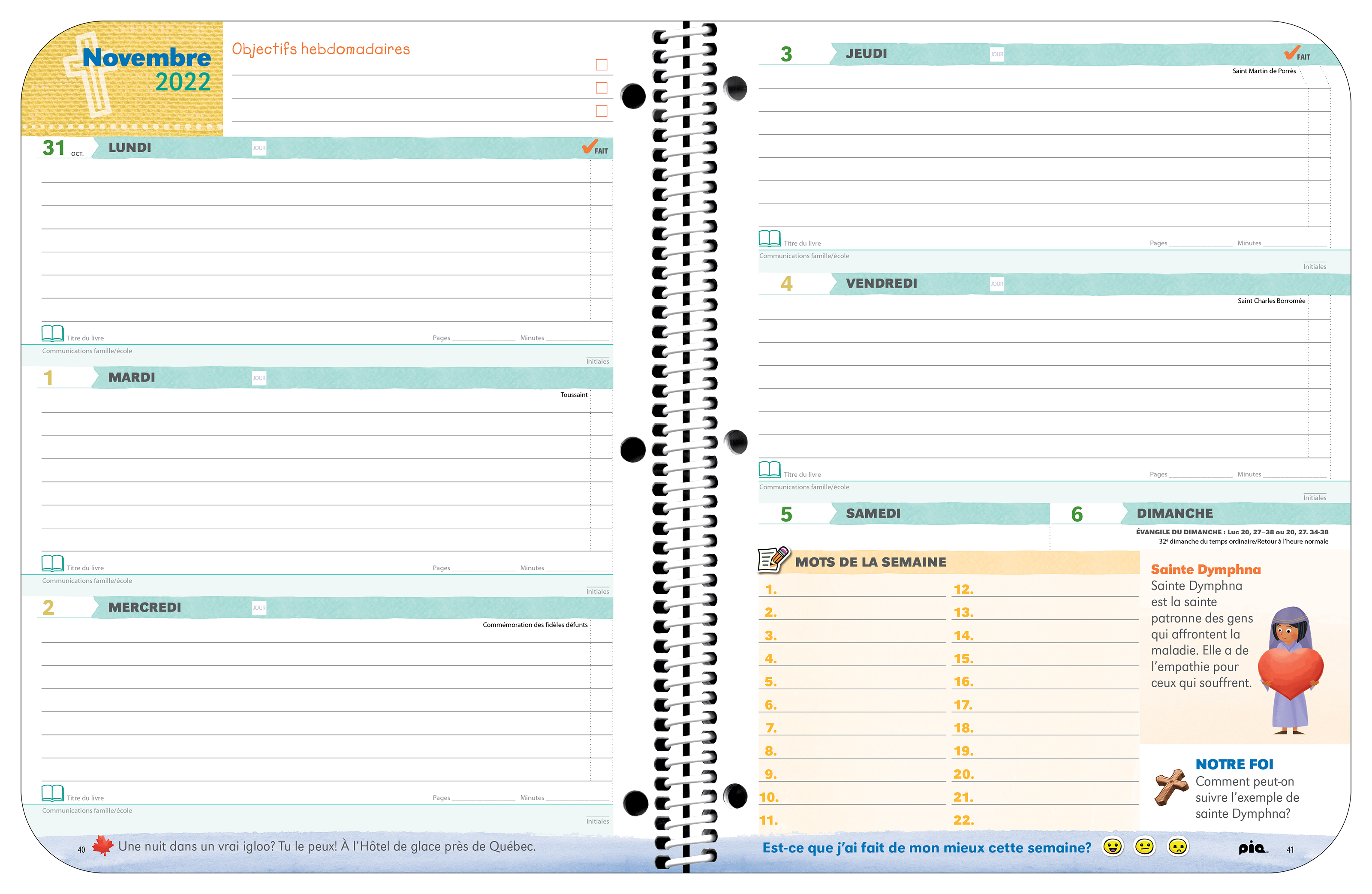 L'agenda scolaire La foi catholique, niveau élémentaire