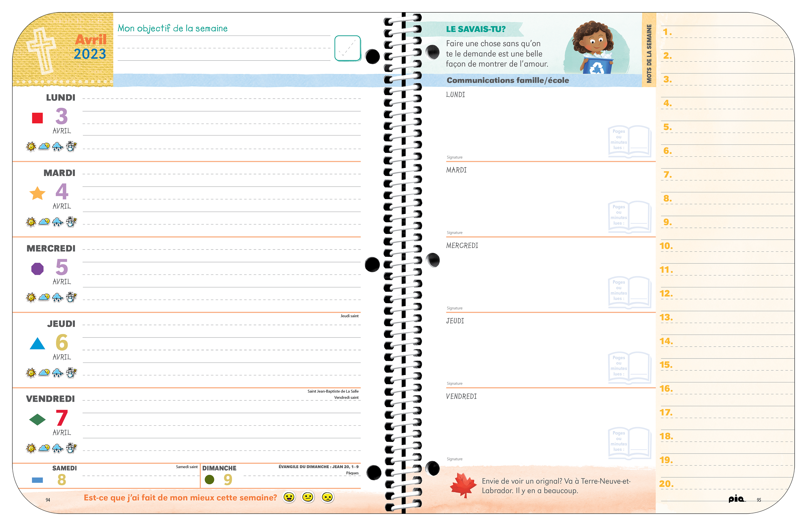 L'agenda scolaire La foi catholique, niveau primaire