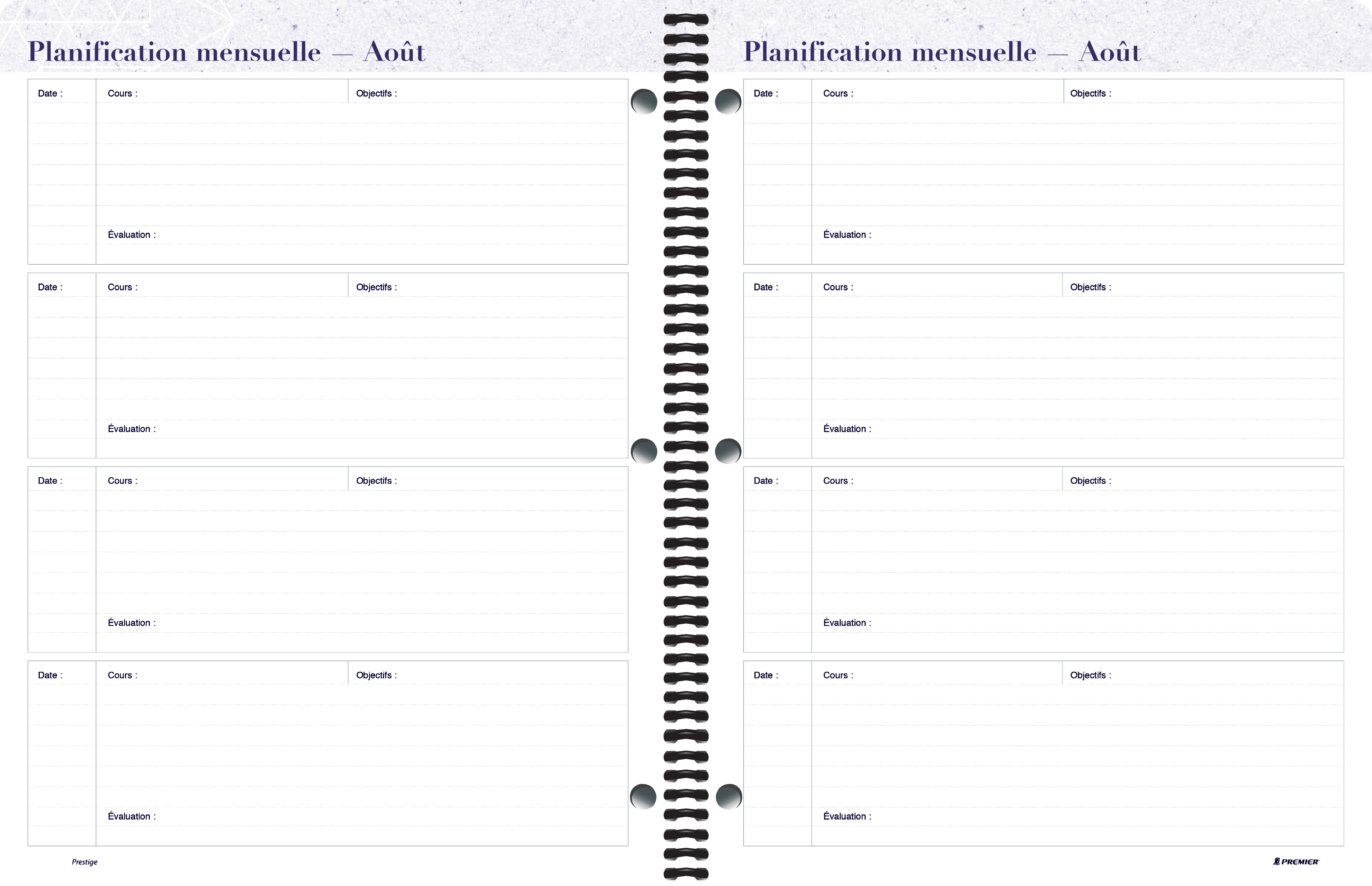 Cahier de planification Prestige – rotation des matières