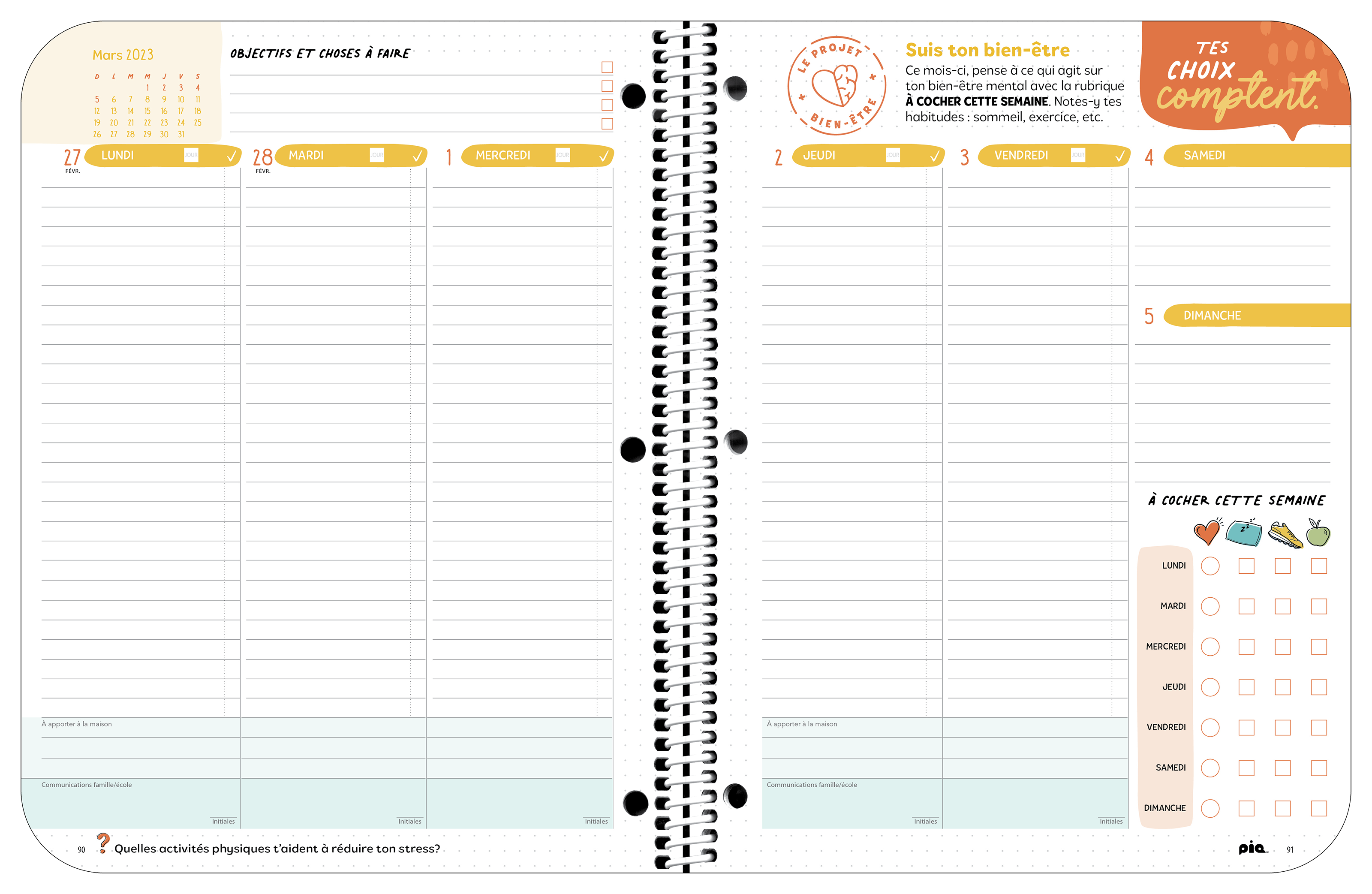 L'agenda scolaire Le projet bien-être, niveau secondaire (1er cycle)