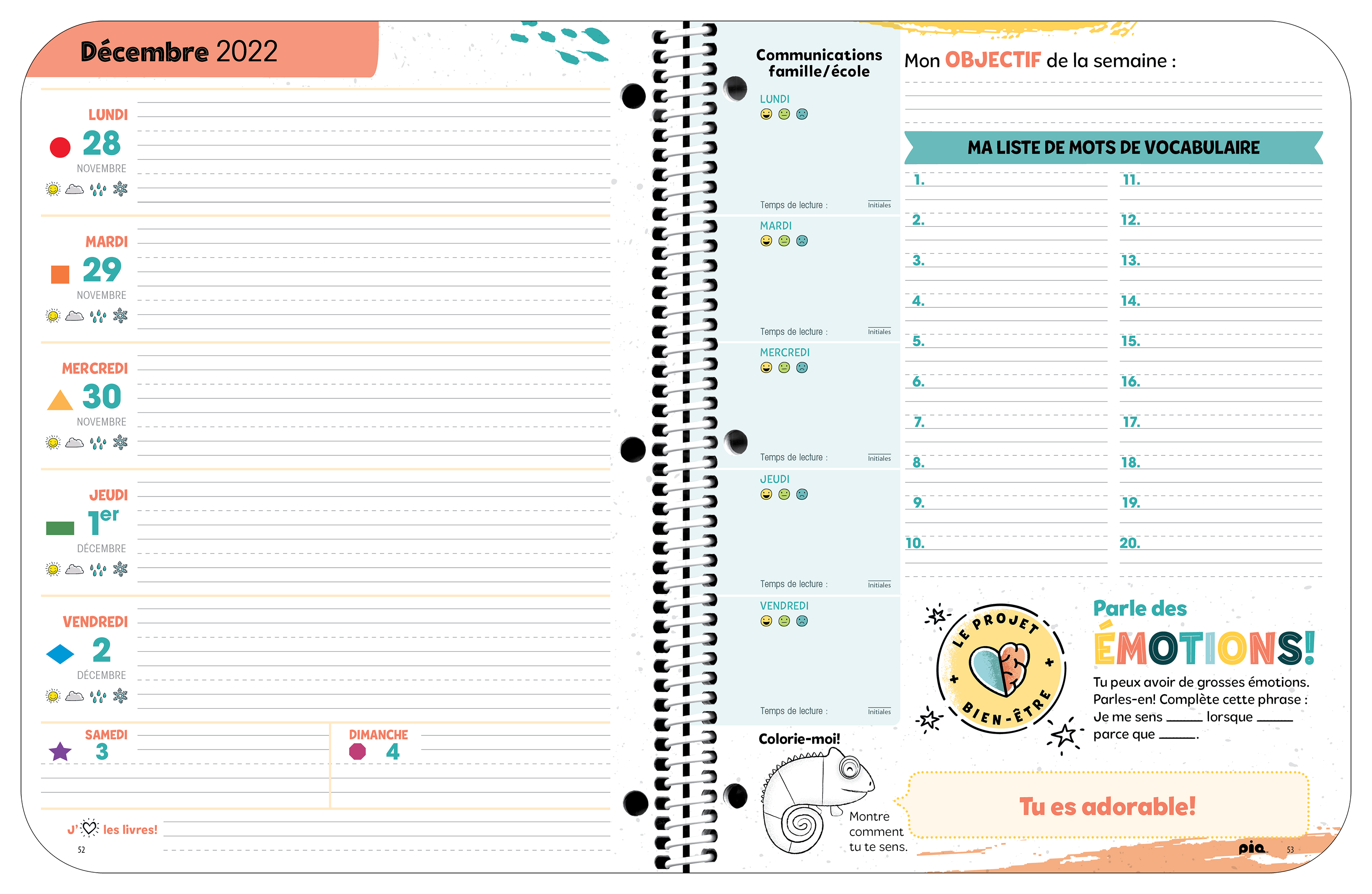 L'agenda scolaire Le projet bien-être, niveau primaire